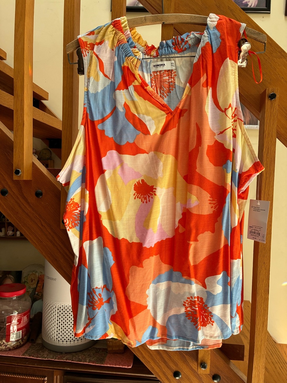 Sonoma Floral Cold-Shoulder V-Neck Top - Orange Multi XXL. NWT